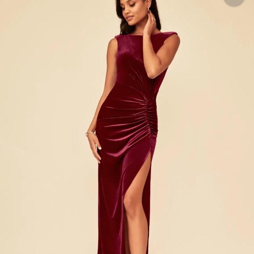 AZAZIE BLAIR Sheath Pleated Velvet Floor-Length Dress